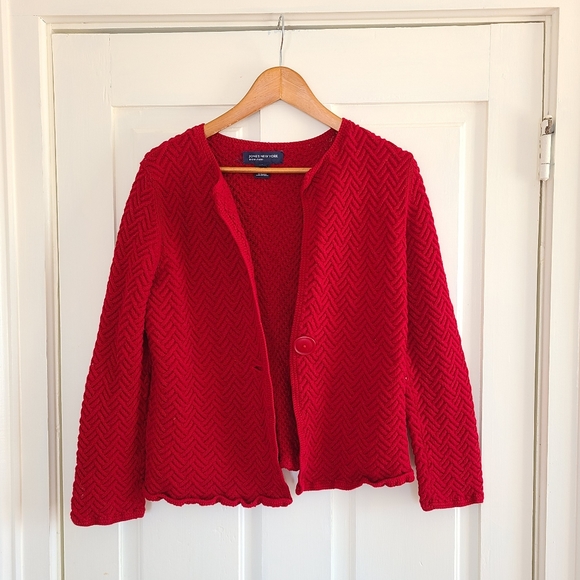 Vintage - Red cotton knit cardigan/Sweater - Picture 13 of 14
